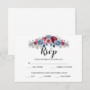 Dusty Blue and Burgundy Wedding  RSVP  