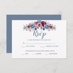 Dusty Blue and Burgundy Wedding  RSVP Enclosure  