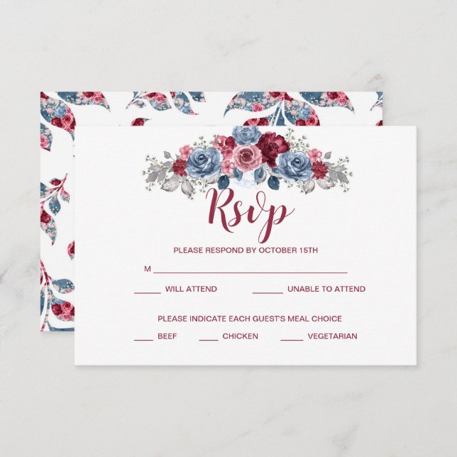 Dusty Blue and Burgundy Wedding  RSVP Enclosure    Save The Date (Front/Back)