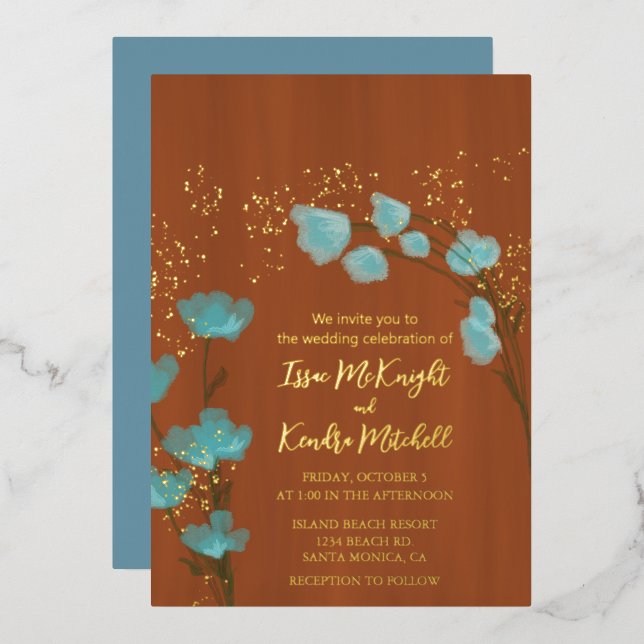 Dusty blue and Burnt Orange Botanical Floral  (Front/Back)