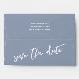 Dusty Blue and Casual Handwriting Save the Date Envelope