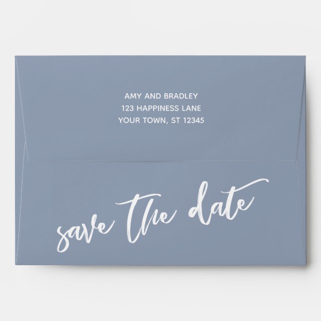 Dusty Blue and Casual Handwriting Save the Date Envelope (Back (Top Flap))