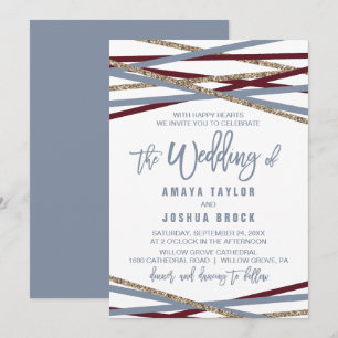 Dusty Blue and Cranberry Streamers The Wedding Of Invitation