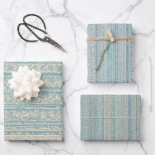 Dusty Blue and Cream Striped Wrapping Paper Sheet
