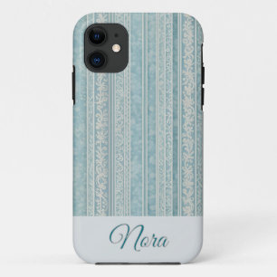 Dusty Blue and Cream Stripes Personalised iPhone 11 Case