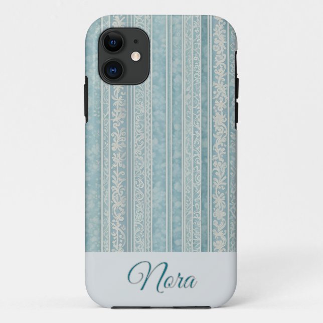 Dusty Blue and Cream Stripes Personalised Case-Mate iPhone Case (Back)