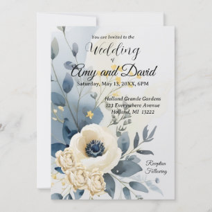 Dusty Blue and cream Wedding Invitation