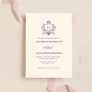 dusty blue and creme classic save the date