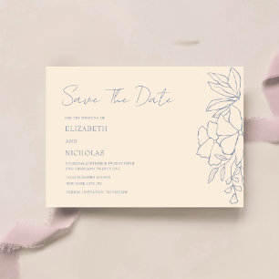 dusty blue and creme floral classic save the date