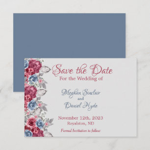 Dusty Blue and Deep Burgundy Floral Save The Date