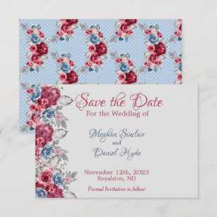 Dusty Blue and Deep Burgundy Floral Save The Date