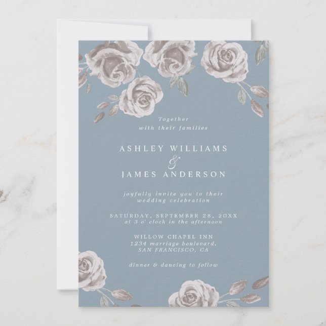Dusty Blue and Dusty Rose Watercolor Invitation (Front)