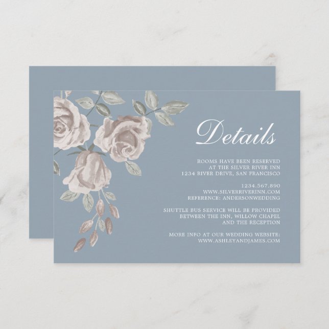 Dusty Blue and Dusty Rose Wedding Details Enclosure Card (Front/Back)