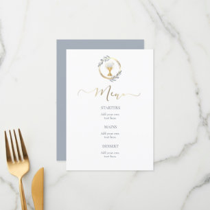 dusty blue and faux gold Menu