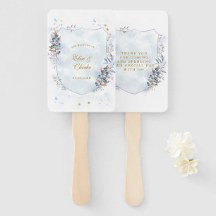 Dusty Blue and Gold Blueberries Wedding Thank You Hand Fan