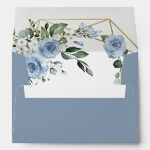 Dusty Blue and Gold Elegant Floral Rustic Wedding Envelope