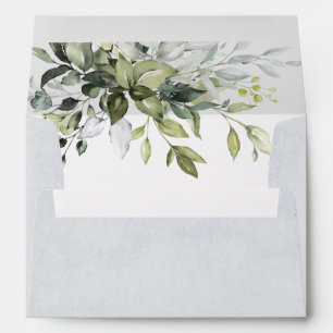 Dusty Blue and Gold Elegant Rustic Floral Wedding Envelope