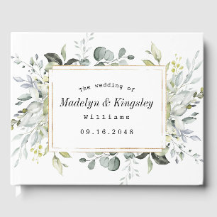 Dusty Blue and Gold Elegant Rustic Floral Wedding Guest Book