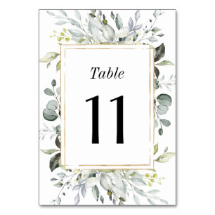 Dusty Blue and Gold Elegant Rustic Floral Wedding Table Number
