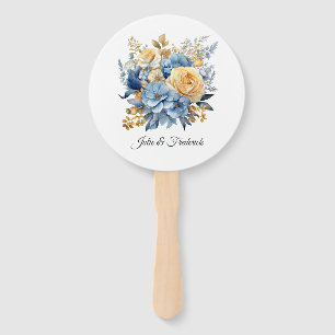 Dusty Blue and Gold Floral Wedding Hand Fan
