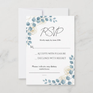 Dusty Blue and Gold Floral Wedding RSVP