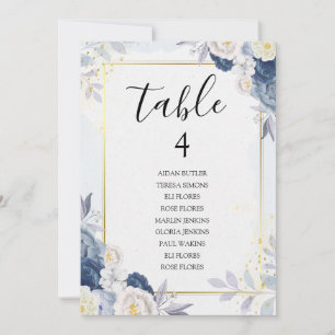 Dusty Blue and Gold Floral Wedding Seating Card