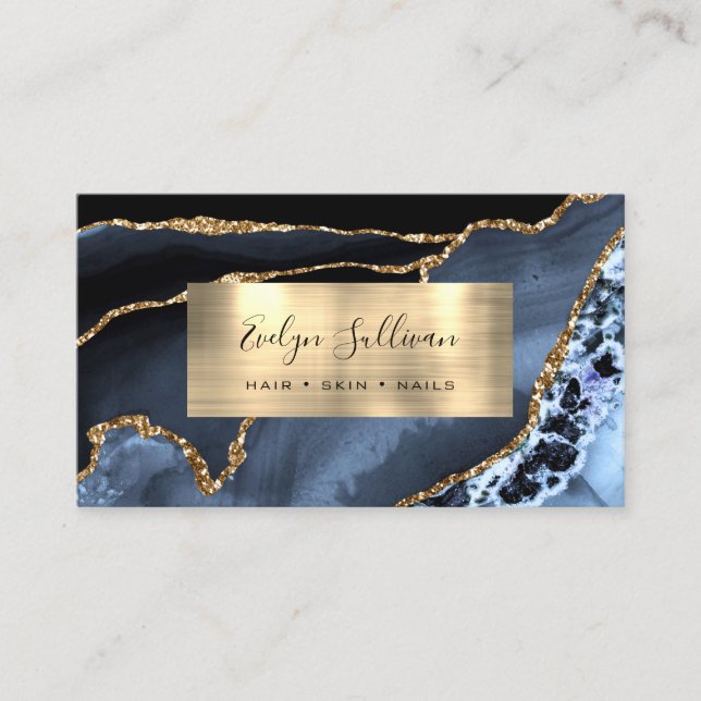 Dusty Blue and Gold Foil Agate Business Card (Front)