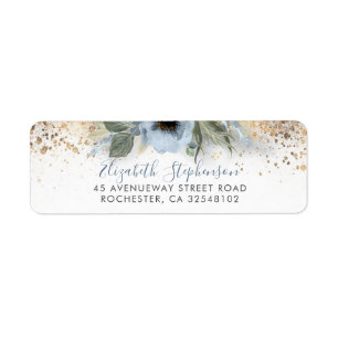 Dusty Blue and Gold Glitter Floral Trendy