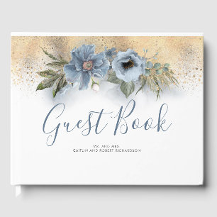 Dusty Blue and Gold Glitter Wedding Guest Book
