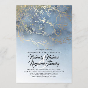 Dusty Blue and Gold Modern Engagement Party Invitation