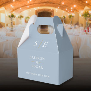 Dusty Blue And Gold Monogram Wedding Favour Box