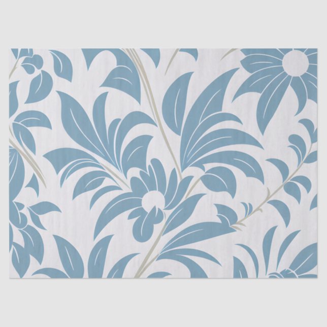 Dusty Blue and Gold Retro Mid Century Bold Floral Tissue Paper (Front)