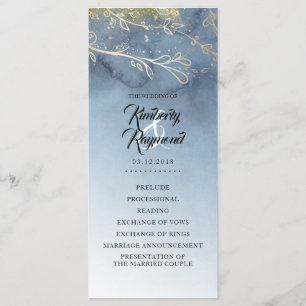 Dusty Blue and Gold Wedding Programs Programme