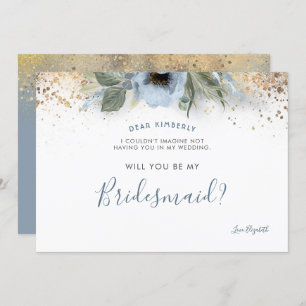 Dusty Blue and Gold Will You Be My Bridesmaid Invitation