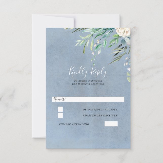 Dusty Blue and Greenery Wedding RSVP (Front)