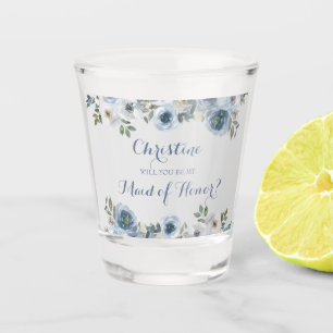 Dusty Blue And Grey Floral Botanical Wedding Shot Glass