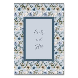 Dusty Blue and Grey Floral Botanical Wedding Table Number