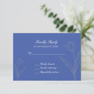 Dusty Blue and Grey Minimalist Tulip Wedding RSVP Card