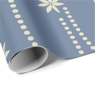 Dusty Blue and Ivory Christmas Flower Wrapping Paper