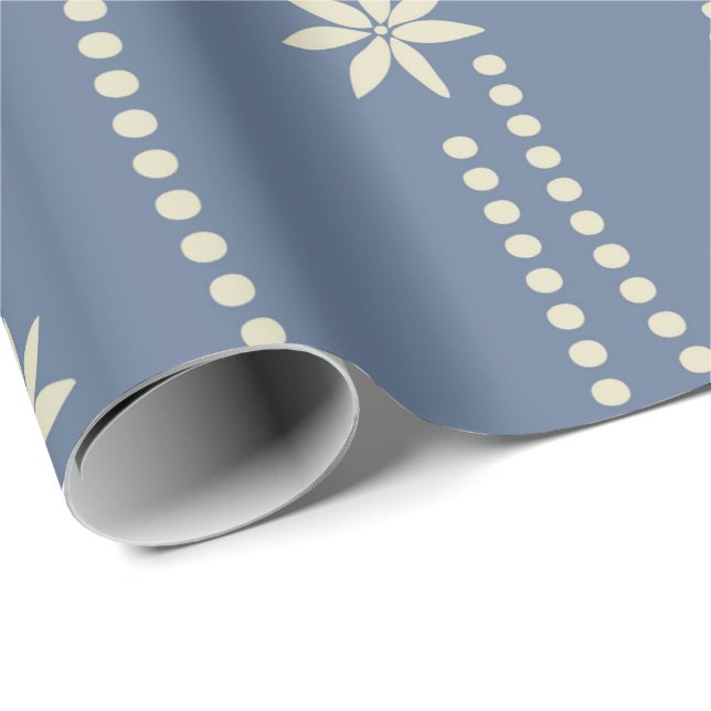 Dusty Blue and Ivory Christmas Flower Wrapping Paper (Roll Corner)