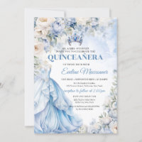 Dusty Blue and Ivory Flowers Blue Princess Dress