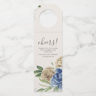 Dusty Blue and Ivory Flowers Watercolor Bottle Tag