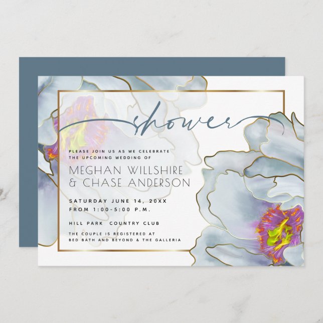 Dusty Blue and Lilac  Exotic Couple's Shower Invitation (Front/Back)