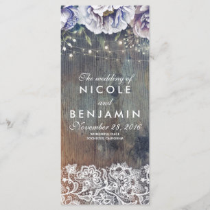 Dusty Blue and Maroon Floral Wedding Programs Programme