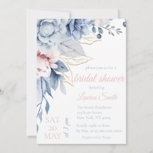 Dusty Blue and Mauve Floral Bridal Shower Invitation