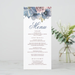 Dusty Blue and Mauve Floral Modern Wedding Menus