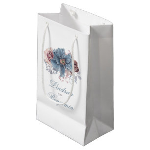 Dusty Blue and Mauve Floral Watercolor Elegant Small Gift Bag