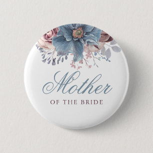 Dusty Blue and Mauve Floral Watercolor Wedding 6 Cm Round Badge