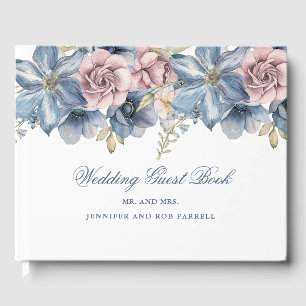 Dusty Blue and Mauve Floral Wedding Guest Book