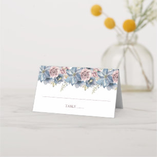 Dusty Blue and Mauve Floral Wedding Place Card